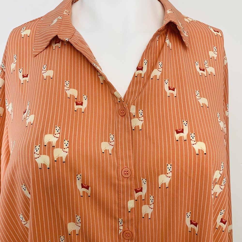 Catherines Top‎ Blouse 3X   Novelty Print Lamas Orange Stripe 3/4 Sleeve Office - Picture 3 of 12